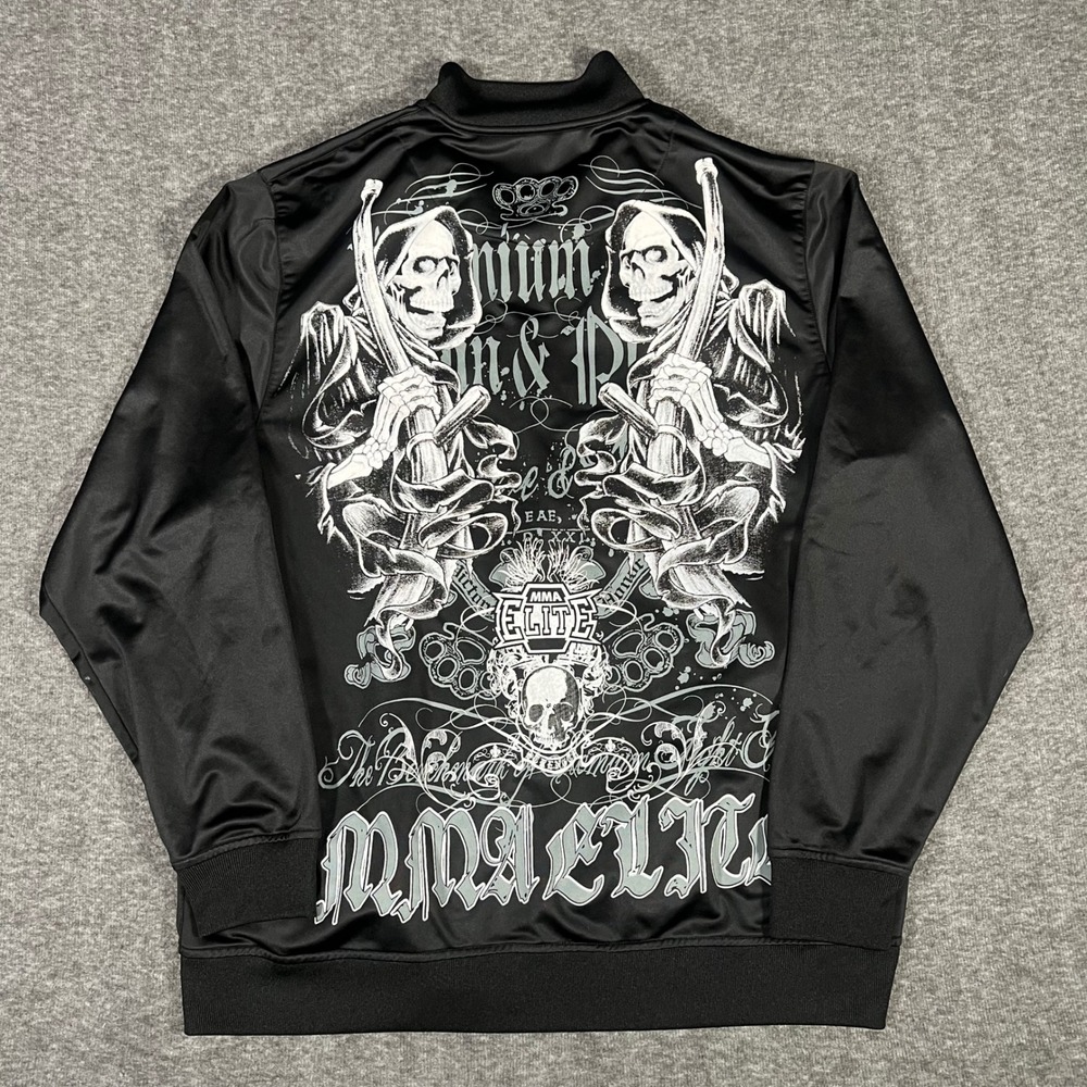 MMA Elite Mens Track Jacket Black Reaper Skull Graphic Full Zip Large Gothic Y2K